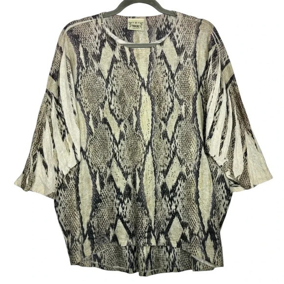 Vtg Y2K Vocal Grunge Sublimation Embellished Tunic XL Cream Black Animal Print - Picture 1 of 8
